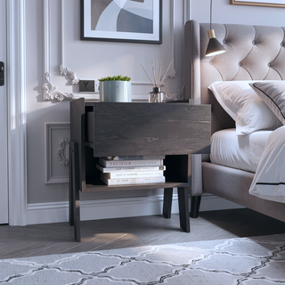 Sunvega Nightstand with Open Shelf and Drawer in Light Gray Finish