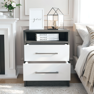 Sunvega 19.9 Inch High Nightstand with Two Drawers and Open Shelf