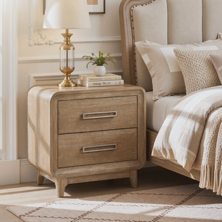 Sunvega Modern Nightstand with 2 Storage Drawers Natural Finish Wooden Bedroom Furniture