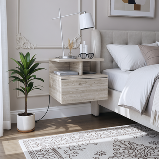 Sunvega Floating Nightstand with Large Drawer and Multiple Shelves for Storage or Decor