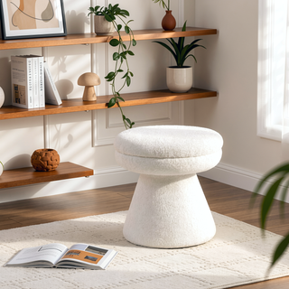 Sunvega Green Contemporary Accent Stool with Mushroom Shape Design and Teddy Fabric
