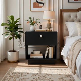 Sunvega Paris Nightstand with Drawer and Open Shelf for Bedroom Storage