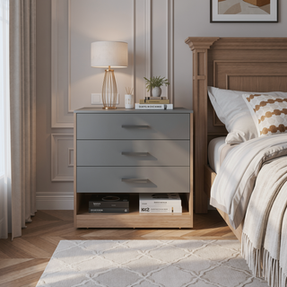 Sunvega 27 Inch High Three Drawer Dresser with Open Shelf for Bedroom