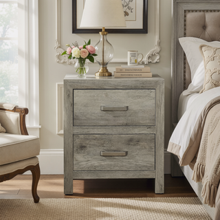 Sunvega Weathered Gray Finish 6 Drawer Dresser Faux Wood Veneer Bedroom Furniture