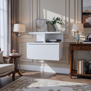 Sunvega Floating Nightstand with 2-Tier Shelf and Spacious Drawer for Easy Storage