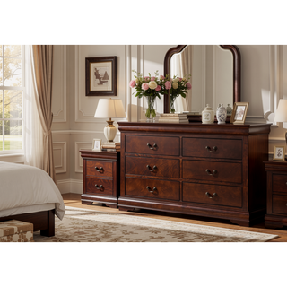 Sunvega Solid Wood Louis Philip Style Nightstand with Two Soft Close Drawers