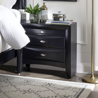 Sunvega Lucille Black Nightstand with Spacious Drawers and Chambered Fronts