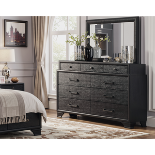 Sunvega Grey Finish Dresser With Three Top and Six Bottom Drawers