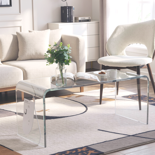 Sunvega Clear Acrylic Waterfall Coffee Table with Rounded Edges for Living Room