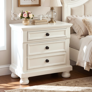 Sunvega White Finish Wood Nightstand with Hidden Drawer and Jewelry Tray