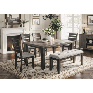 Sunvega Contemporary Light Gray Upholstered Button Tufted Bench with Dark Tapered Wood Legs