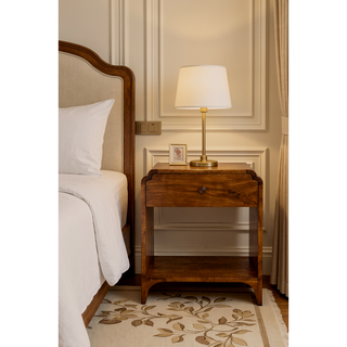 Sunvega Solid Mango Wood Chestnut Nightstand with Drawer and Shelf