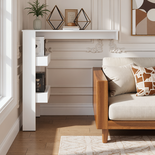 Sunvega White Bar Table with Three Open Side Shelves for Convenient Storage