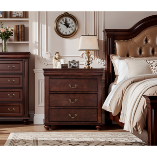 Sunvega Dark Cherry Finish Transitional Chest with English Dovetail Drawers and Bracket Legs