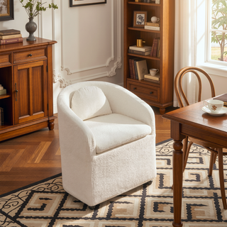 Sunvega Chenille Fabric Dining Arm Chair with Upholstered Back Cushion and Universal Wheels