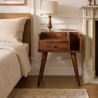Sunvega Light Brown Chestnut Mango Wood Nightstand with Nordic Legs and Drawer