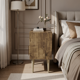 Sunvega Modern White and Brown Nightstand with 2 Drawers for Bedroom