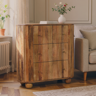 Sunvega Solid Mango Wood Soba Ball Chest with 3 Drawers and Oak Finish