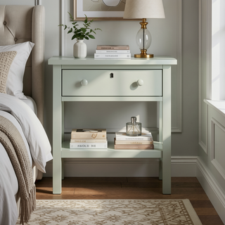 Sunvega Antique White Distressed Finish Nightstand with Faux Keyhole Accent