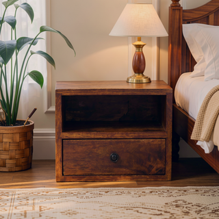 Sunvega Wall Mounted Nightstand with Drawer and Open Slot in Chestnut Brown