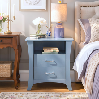 Sunvega Grey Nightstand with 2 Drawers and Open Shelving for Bedroom Storage