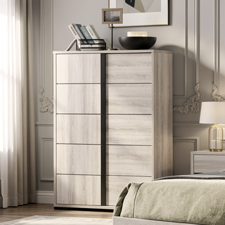 Sunvega Contemporary White Wash Chest with Vertical Chrome Handles and French Dovetail Drawers