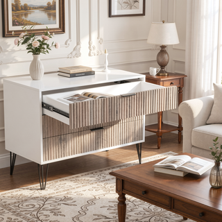 Sunvega Modern Glam Dresser with Gold Metal Handles and Splayed Legs for Bedroom