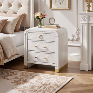 Sunvega Fluted Gold Metal Nightstand with Spacious Drawer and Rounded Sides