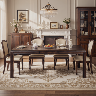 Sunvega Dark Brown Finish White Oak Veneer Dining Table with Extension Leaf