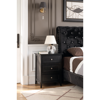 Sunvega Transitional Oak Nightstand With Three Drawers For Bedroom