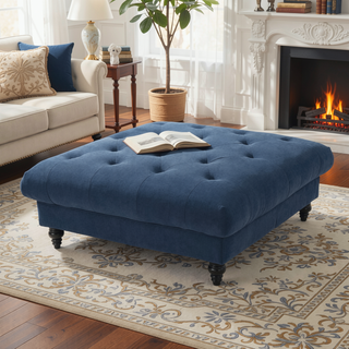 Sunvega Bordeaux Tufted Ottoman with Pillow Top and Cream Fabric for Living Room