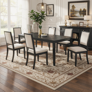 Sunvega Distressed Black Rectangular Extension Leaf Dining Table with Modern Design