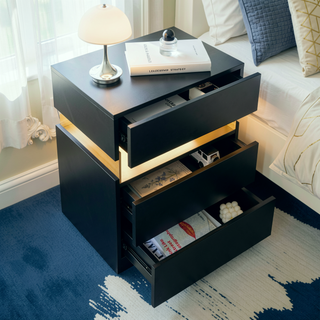 Sunvega LED Nightstand with Acrylic Board and RGB Lights 3 Drawer Bedside Table