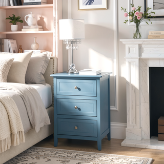 Sunvega Transitional Oak Nightstand With Three Drawers For Bedroom