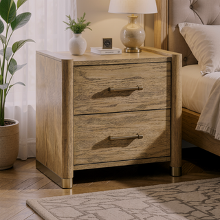 Sunvega Sarai Brown Nightstand with Spacious Drawers and Acrylic Handles