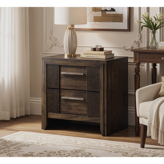 Sunvega Contemporary Brown Nightstand with Two Drawers and Rich Wood Finish