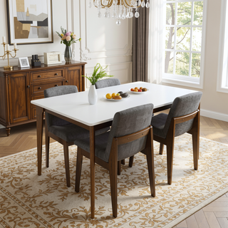 Sunvega Lindsey Mid-Century Modern Solid Wood Dining Table with White Top and Walnut Legs