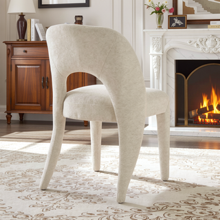 Sunvega Grey Chenille Dining Chairs with Hollowed-Out Backrest Set of 2