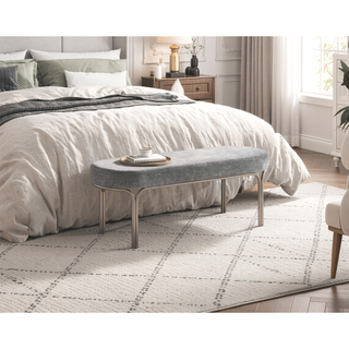 Sunvega Beige Tufted Upholstered Bench with Plush Cushioned Seat and Champagne Metal Legs