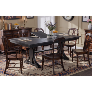 Sunvega Charcoal Color Wooden Dining Table with Trestle Base and Butterfly Leaf