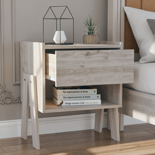 Sunvega Light Gray Nightstand with Drawer and Open Shelf for Bedroom or Living Room