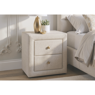 Sunvega Upholstered Beige Linen Look Nightstand with Two Storage Drawers