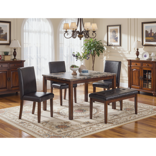 Sunvega 5 Piece Dining Set with Upholstered Chairs Bench and Faux Marble Tabletop