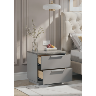Sunvega Mist Nightstand with Two-Tone High-Gloss Marble Lacquer Finish and Two Spacious Drawers