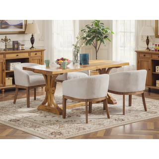 Sunvega Mid Century Modern Upholstered Barrel Dining Chair with Arms and Natural Hardwood Frame