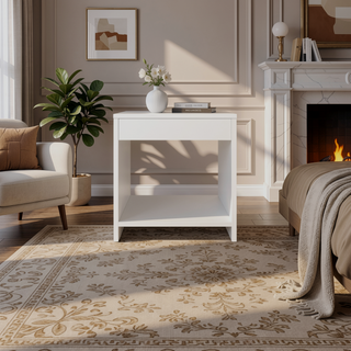 Sunvega Minimalistic Nightstand with Open Shelf for Small Spaces