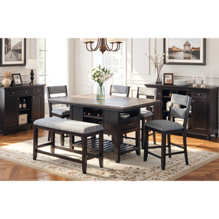 Sunvega Transitional White Finish Upholstered Counter-Height Dining Bench with Linen Look Fabric