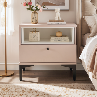 Sunvega Modern Light Oak Nightstand with Drawer and Shelf for Bedroom