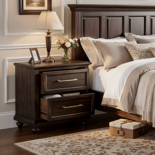 Sunvega Solid Transitional Style Bedroom Nightstand with 2 Dovesetail Drawers