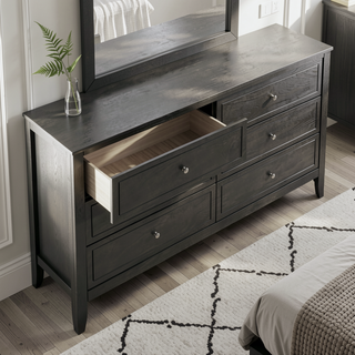 Sunvega Fully Assembled 6 Drawer Dresser with French Dovetail Wood Veneer Finish